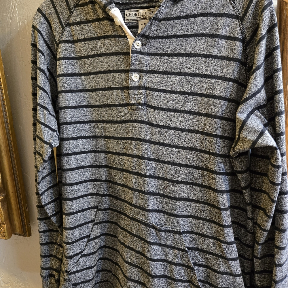 Chor Clothing Company Gray and Black Striped Hooded Performance Pullover